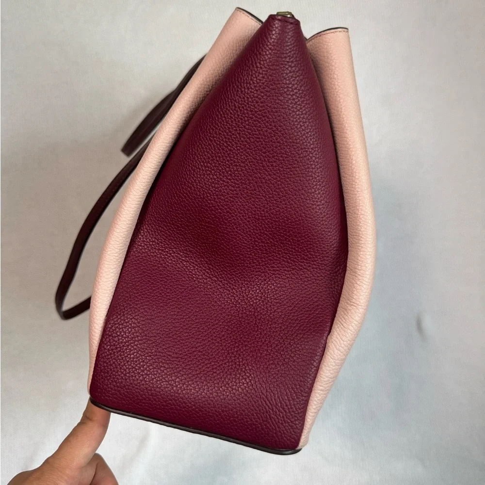 Kate Spade Monet Large Compartment Tote – Leather Pink Burgundy Shoulder Bag - Picture 6 of 17